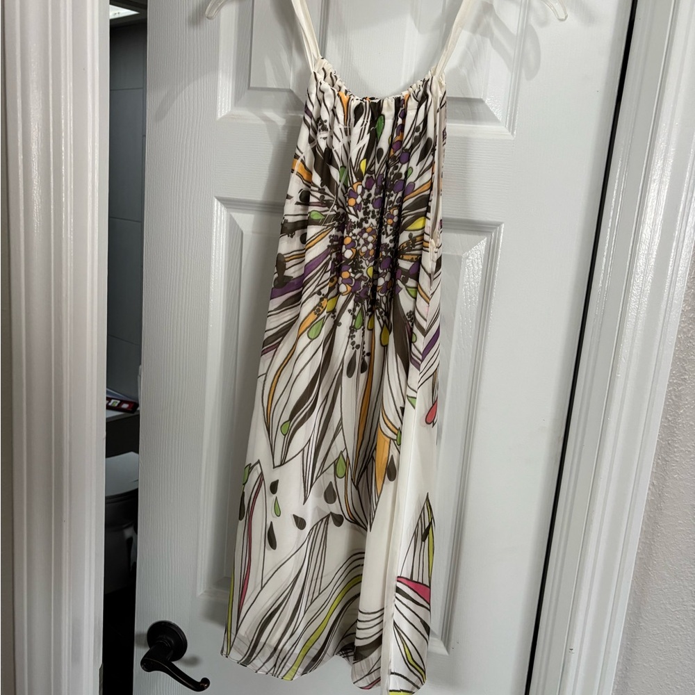 White Floral Print Sundress with Purple & Yellow Accents